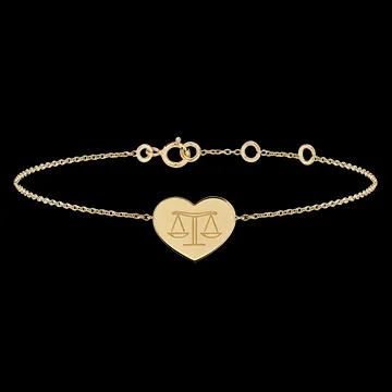 Brazalete con medalla grabada en forma de corazón - Libra - Oro amarillo de 9 quilates - Colección Zodiac Yours - Edenly Yours