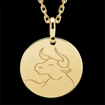 Round medal engraved - Taurus - 9K yellow gold - Zodiac Yours Collection - Edenly Yours
