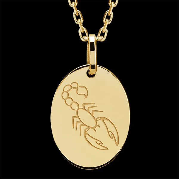 Medaglietta ovale incisa - Scorpio - oro giallo 9 carati - Collezione Zodiac Yours - Edenly Yours