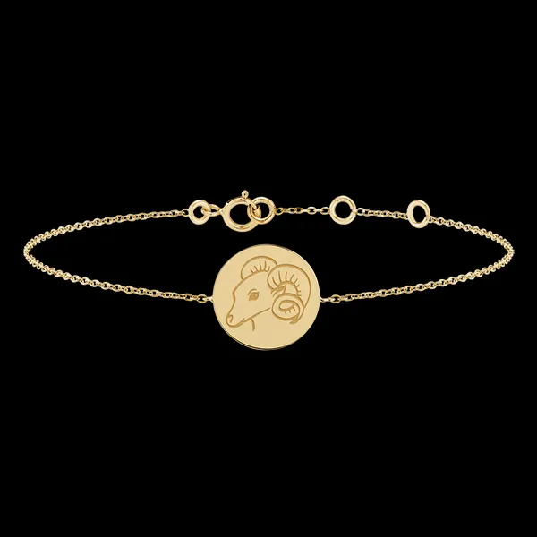Round engraved medal bracelet - Aries - 9K yellow gold - Zodiac Yours Collection - Edenly Yours