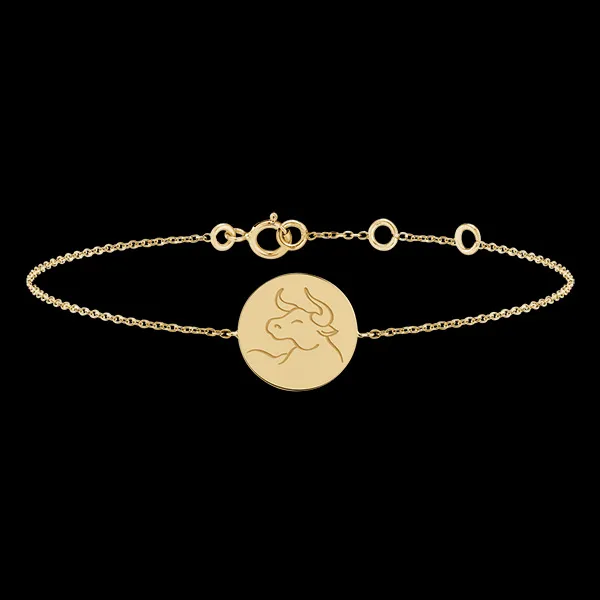 Round engraved medal bracelet - Taurus - 9K yellow gold - Zodiac Yours Collection - Edenly Yours