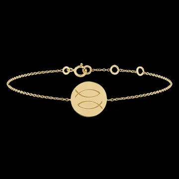 Brazalete con medalla grabada redonda - Pisces - Oro amarillo de 9 quilates - Colección Zodiac Yours - Edenly Yours