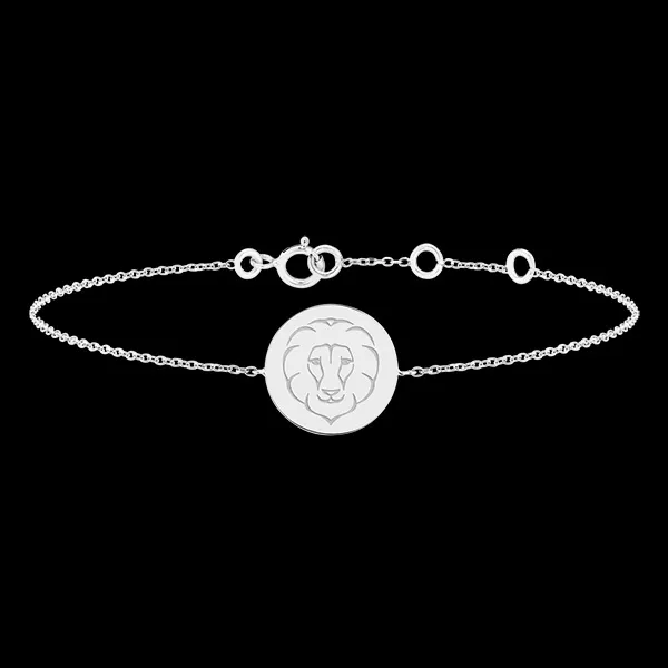 Brazalete con medalla grabada redonda - Leo - Oro blanco de 9 quilates - Colección Zodiac Yours - Edenly Yours