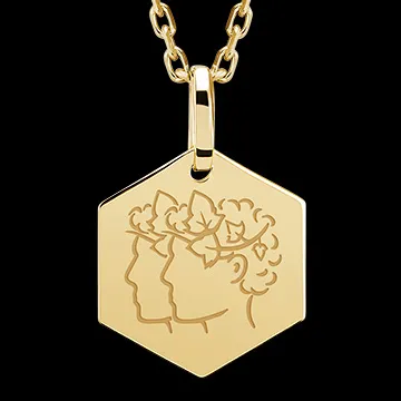 Hexagonal medal engraved - Gemini - 9K yellow gold - Zodiac Yours Collection - Edenly Yours