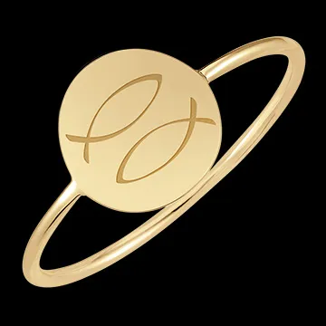 Engraved round medallion ring - Pisces - 9K yellow gold - Zodiac Yours Collection - Edenly Yours