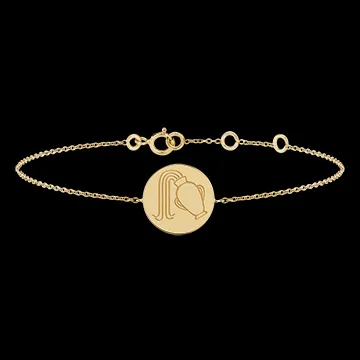 Round engraved medal bracelet - Aquarius - 9K yellow gold - Zodiac Yours Collection - Edenly Yours