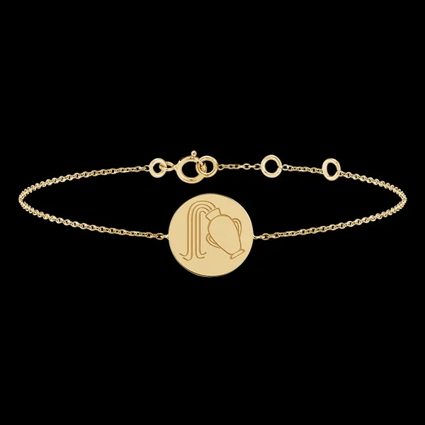 Round engraved medal bracelet - Aquarius - 9K yellow gold - Zodiac Yours Collection - Edenly Yours