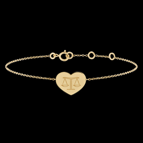 Armband mit herzförmigem Anhänger mit Gravur - Libra - Gelbgold, 9 Karat - Kollektion Zodiac Yours - Edenly Yours