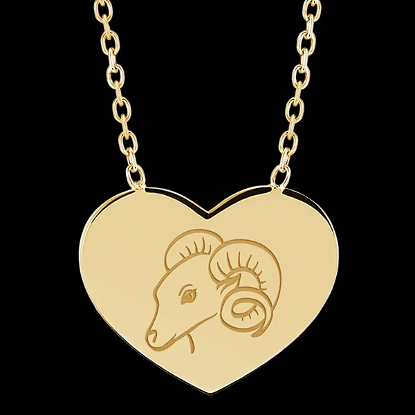 Colier medalion inimă gravat - Aries - aur galben de 9 carate - Colecția Zodiac Yours - Edenly Yours