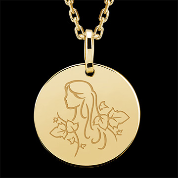 Grawerowany medalik okrągły - Virgo - 9 karatowe żółte złoto - Kolekcja Zodiac Yours - Edenly Yours