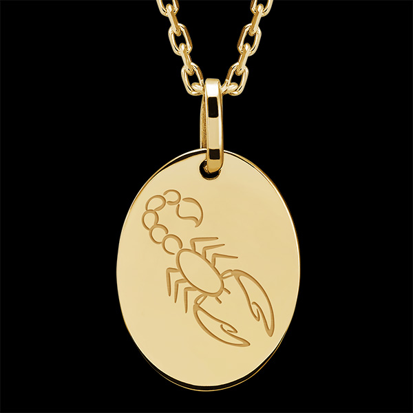 Grawerowany medalik owalny - Scorpio - 9 karatowe żółte złoto - Kolekcja Zodiac Yours - Edenly Yours