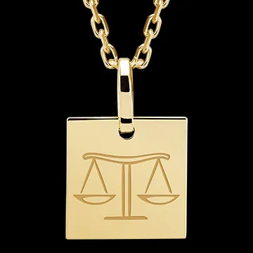 Grawerowany medalik kwadrat - Libra - 9 karatowe żółte złoto - Kolekcja Zodiac Yours - Edenly Yours