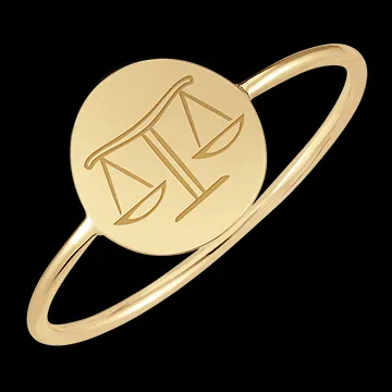 Inel medalion rotund gravat - Libra - aur galben de 9 carate - Colecția Zodiac Yours - Edenly Yours