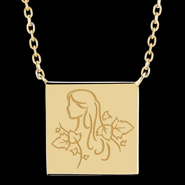 Naszyjnik z grawerowanym medalikiem w kształcie kwadratu - Virgo - 9 karatowe żółte złoto - Kolekcja Zodiac Yours - Edenly Yours
