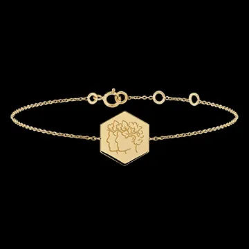 Brățară medalion hexagonal gravată - Gemini - aur galben de 9 carate - Colecția Zodiac Yours - Edenly Yours