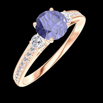 « L'Atelier » Nº1008539 - Anillo Oro rosa 18 quilates - Zafiro sintético redondo 0.5 quilates - Piedras laterales Diamante de laboratorio - Engastado Diamante de laboratorio