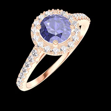 « L'Atelier » Nº1009925 - Anillo Oro rosa 18 quilates - Zafiro sintético redondo 0.5 quilates - Halo Diamante de laboratorio - Engastado Diamante de laboratorio