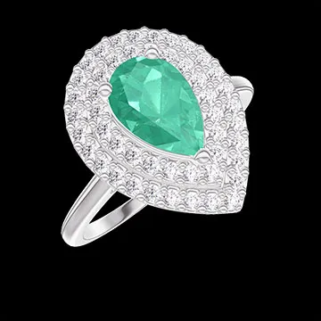 « L'Atelier » Nº1064520 - Anillo Oro blanco 9 quilates - Esmeralda sintética Pera 0.5 quilates - Halo Diamante de laboratorio