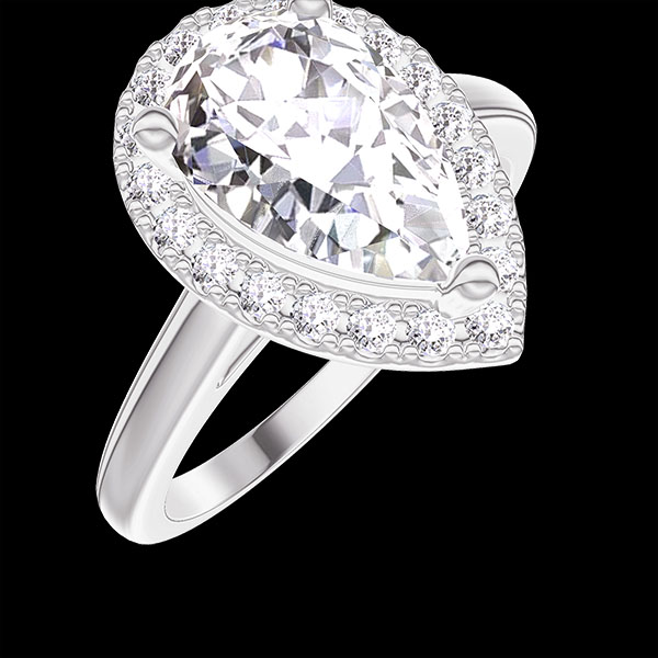 « L'Atelier » nº 1275900 - Bague Or blanc 750 ‰ (18 carats) - Diamant synthétique Poire 1 carat - Halo Diamant synthétique