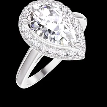 « L'Atelier » nr 1275900 - Pierścionek Białe złoto 750 - Diament laboratoryjny Gruszka 1 karat - Korona z kamieni Diament laboratoryjny