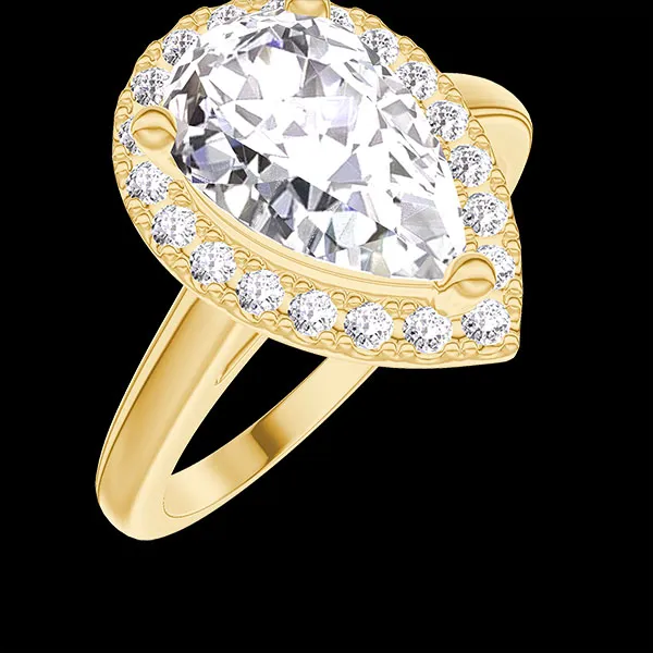 « L'Atelier » nº 1275902 - Bague Or jaune 18 carats - Diamant synthétique Poire 1 carat - Halo Diamant synthétique