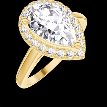 « L'Atelier » Nr. 1275902 - Ring Gelbgold 750/-(18Kt) - Labordiamant Tropfen 1 Karat - Halo Labordiamant