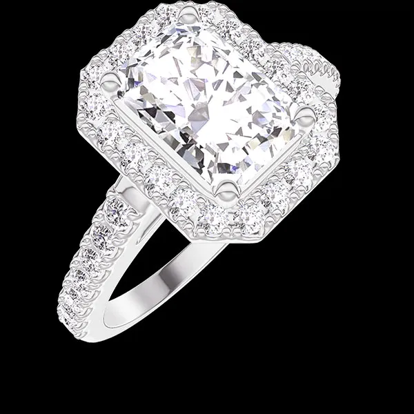 « L'Atelier » nr. 1275992 - Ring Witgoud 18 karaat - Laboratorium diamant Rechthoekig 1 Karaat - Halo Laboratorium diamant - Setting Laboratorium diamant