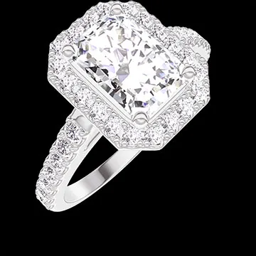 « L'Atelier » No. 1275992 - Ring White gold 18 carats - Laboratory Diamond Baguette 1 Carats - Halo Laboratory Diamond - Setting Laboratory Diamond