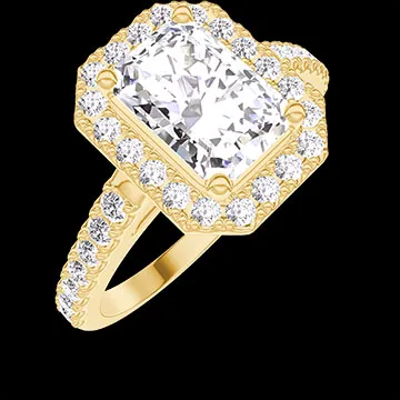 « L'Atelier » nº 1275994 - Bague Or jaune 18 carats - Diamant synthétique Rectangle 1 carat - Halo Diamant synthétique - Sertissage Diamant synthétique