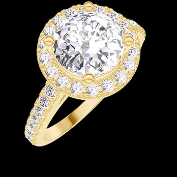 « L'Atelier » nº 1275999 - Bague Or jaune 18 carats - Diamant synthétique Rond 1 carat - Halo Diamant synthétique - Sertissage Diamant synthétique