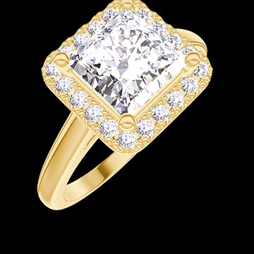 « L'Atelier » Nr. 1276043 - Ring Gelbgold 750 (18K) - Labordiamant Prinzess 1 Karat - Halo Labordiamant