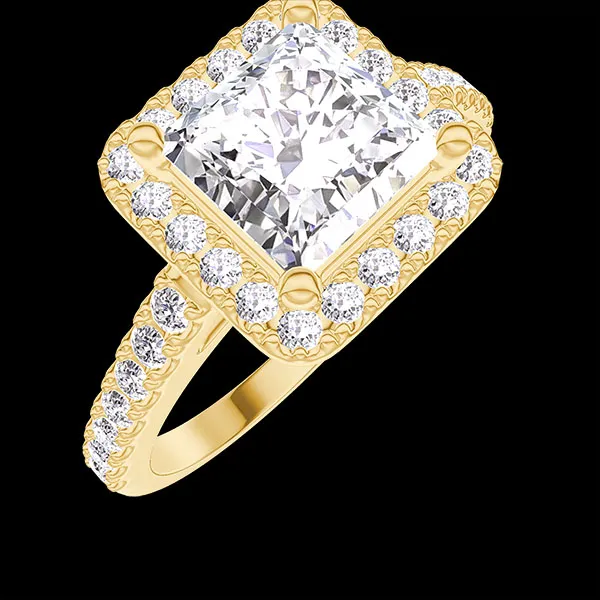 « L'Atelier » No. 1276047 - Ring Yellow gold 18 carats - Lab-grown diamond Princess 1 Carats - Halo Lab-grown diamond - Setting Lab-grown diamond