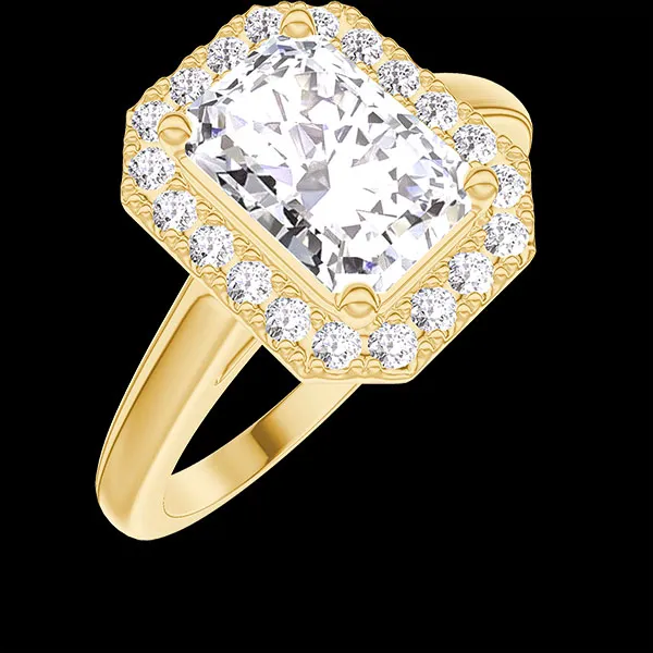 « L'Atelier » Nr. 1276091 - Ring Gelbgold 750/-(18Kt) - Labordiamant Rechteckig 1 Karat - Halo Labordiamant