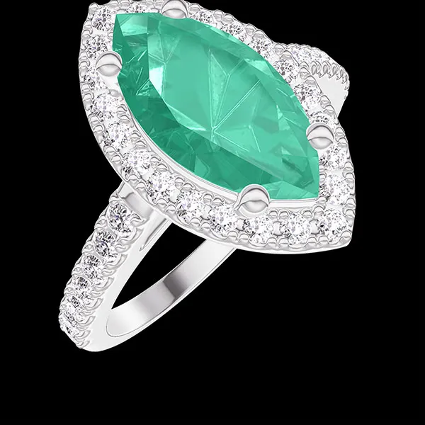 « L'Atelier » nr. 1276136 - Inel Aur alb 18 carate - Smarald Marquise 1 carate - Halo Diamant - Încrustare Diamant
