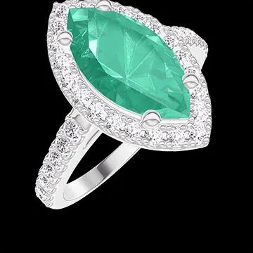 « L'Atelier » No. 1276136 - Ring White gold 18 carats - Emerald Marquise 1 Carats - Halo Diamond white - Setting Diamond white