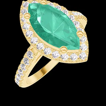 « L'Atelier » No. 1276138 - Ring Yellow gold 18 carats - Emerald Marquise 1 Carats - Halo Diamond white - Setting Diamond white