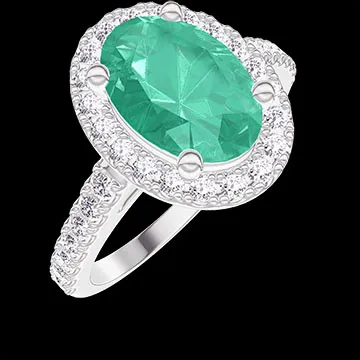 « L'Atelier » nr. 1276232 - Inel Aur alb 18 carate - Smarald Oval 1 carate - Halo Diamant - Încrustare Diamant