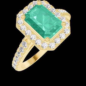 « L'Atelier » No. 1276282 - Ring Yellow gold 18 carats - Emerald Baguette 1 Carats - Halo Diamond white - Setting Diamond white