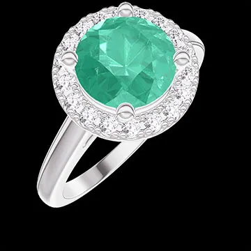 « L'Atelier » No. 1276379 - Ring White gold 9 carats - Emerald round 1 Carats - Halo Diamond white