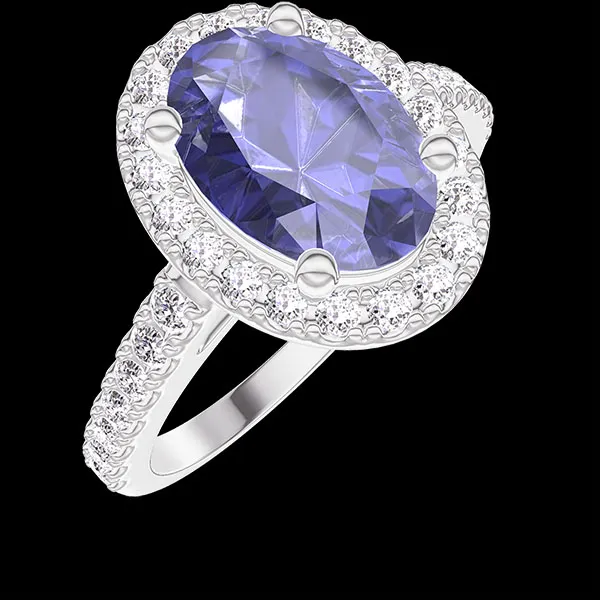« L'Atelier » No. 1276520 - Ring White gold 18 carats - Blue Sapphire Oval 1 Carats - Halo Diamond white - Setting Diamond white