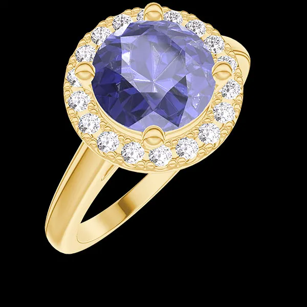 « L'Atelier » nº 1276670 - Bague Or jaune 18 carats - Saphir bleu Rond 1 carat - Halo Diamant