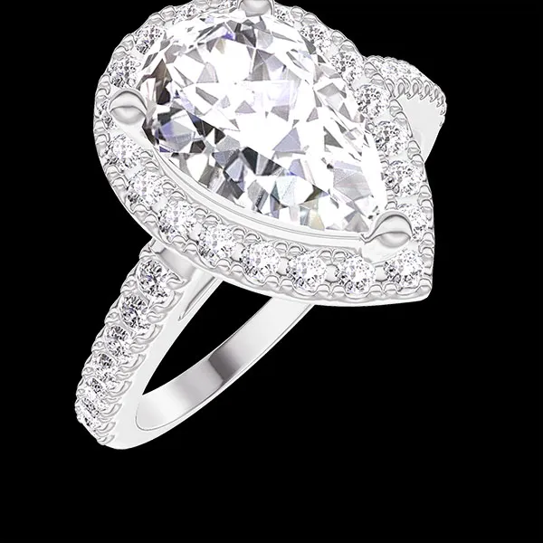 « L'Atelier » No. 1277048 - Ring White gold 18 carats - Diamond white Pear 1 Carats - Halo Diamond white - Setting Diamond white