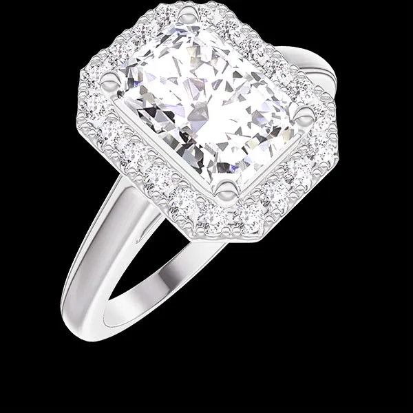 « L'Atelier » nº 1277147 - Bague Or blanc 9 carats - Diamant Rectangle 1 carat - Halo Diamant