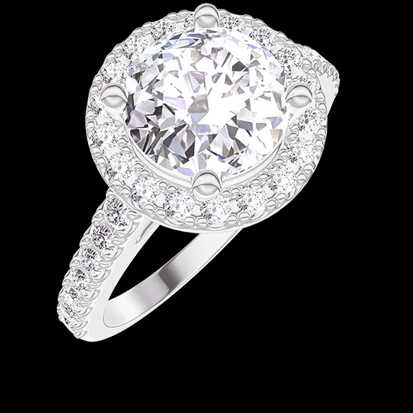 « L'Atelier » nº 1277240 - Bague Or blanc 18 carats - Diamant Rond 1 carat - Halo Diamant - Sertissage Diamant