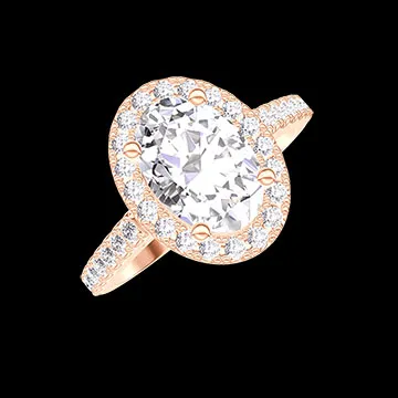 « L'Atelier » nº 1277316 - Bague Or rose 18 carats - Diamant synthétique Ovale 1 carat - Halo Diamant synthétique - Sertissage Diamant synthétique