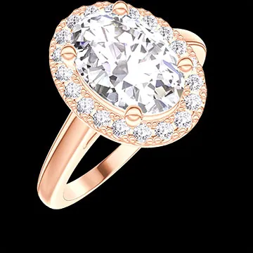 « L'Atelier » Nr. 1277317 - Ring Roségold 375/-(9Kt) - Labordiamant Oval 1 Karat - Halo Labordiamant