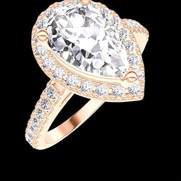 « L'Atelier » No. 1277868 - Ring Pink gold 18 carats - Diamond white Pear 1 Carats - Halo Diamond white - Setting Diamond white