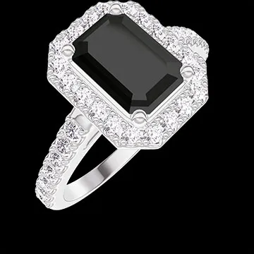 « L'Atelier » No. 1279797 - Ring White gold 18 carats - Diamond black Baguette 1 Carats - Halo Diamond white - Setting Diamond white
