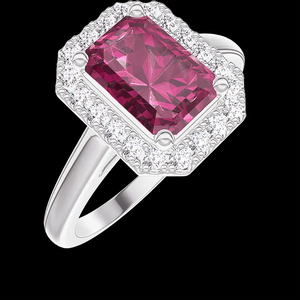 « L'Atelier » No. 1301826 - Ring White gold 9 carats - Synthetic ruby Baguette 1 Carats - Halo Laboratory Diamond
