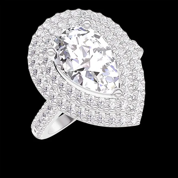 « L'Atelier » n.º 1343397 - Anillo Oro blanco 18 quilates - Diamante Pera 1 quilates - Halo Diamante - Engastado Diamante